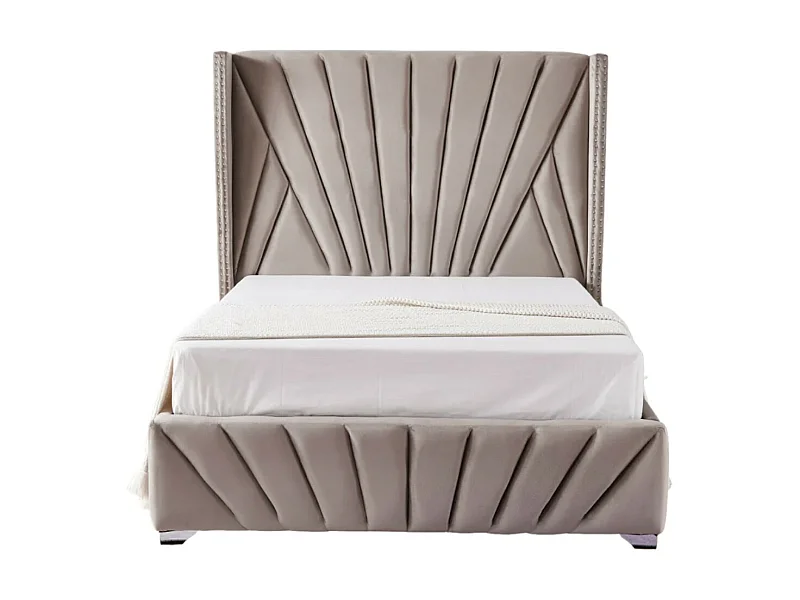 Lit capitonné velours Kalio-Couleur Beige foncé-140x190