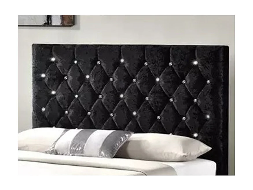 Lit capitonné velours avec boutons scintillants incrustés Luxia-Couleur Noir-140x190