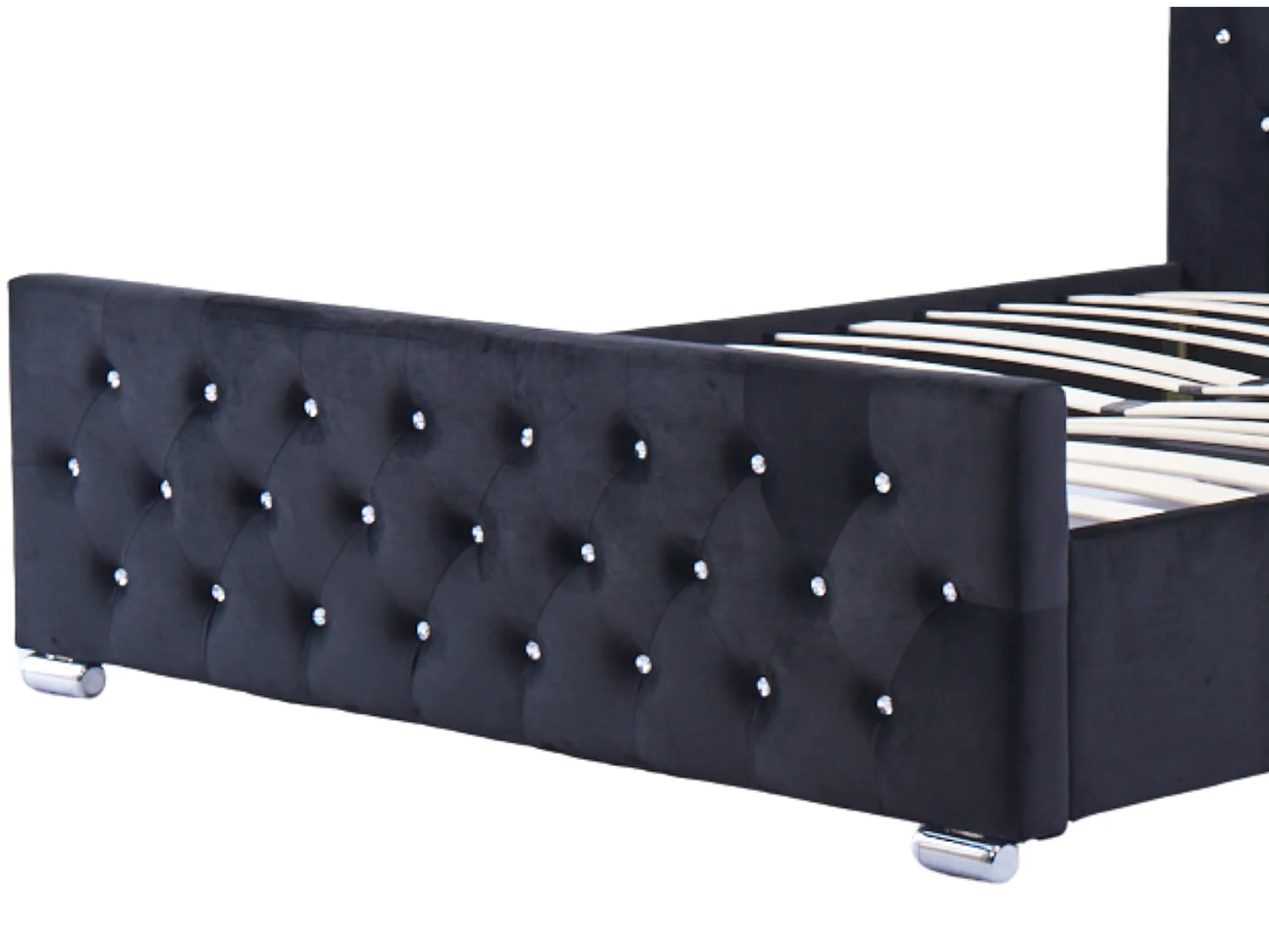 Lit capitonné velours avec boutons scintillants incrustés Luxia-Couleur Noir-140x190