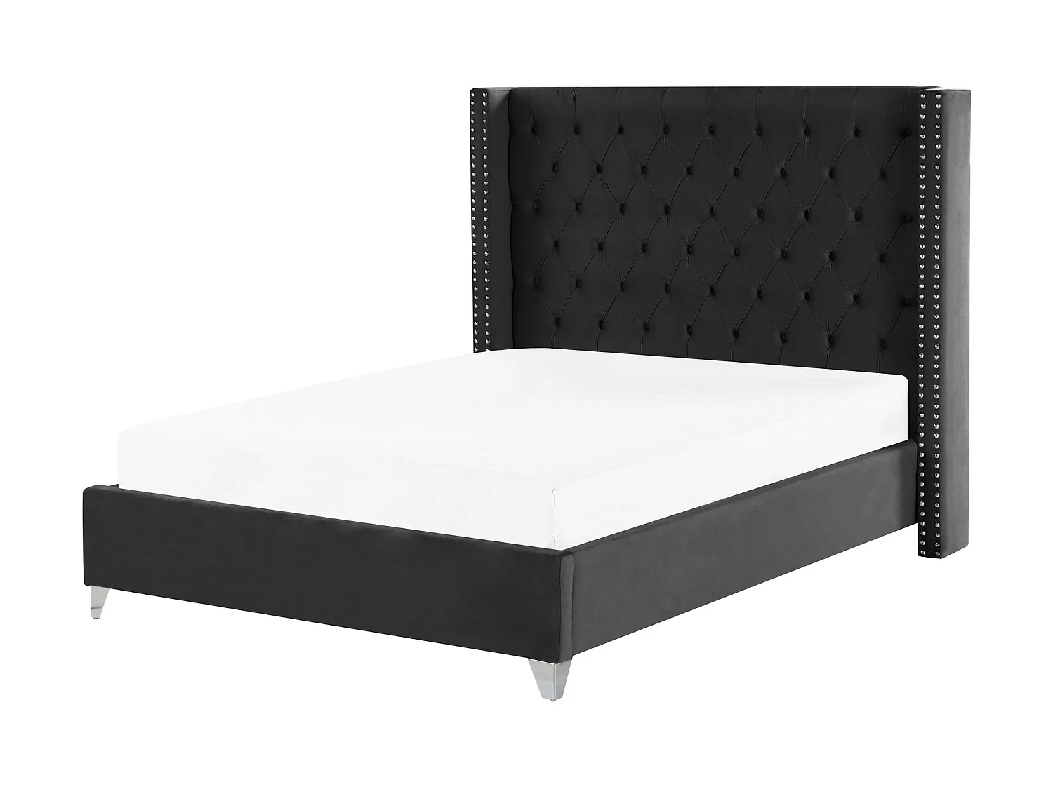 Lit capitonné Chesterfield velours Klouto-Couleur Noir-160x200
