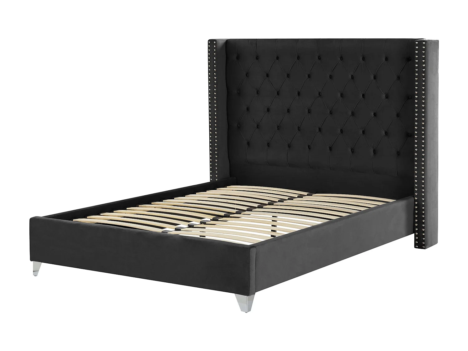 Lit capitonné Chesterfield velours Klouto-Couleur Noir-160x200