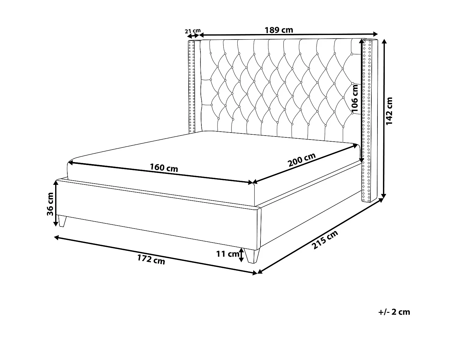 Lit capitonné Chesterfield velours Klouto-Couleur Noir-160x200