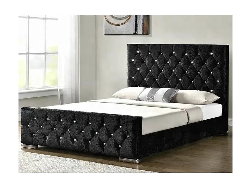 Lit capitonné velours avec boutons scintillants incrustés Luxia-Couleur Noir-160x200