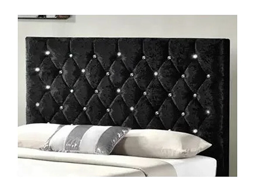 Lit capitonné velours avec boutons scintillants incrustés Luxia-Couleur Noir-160x200