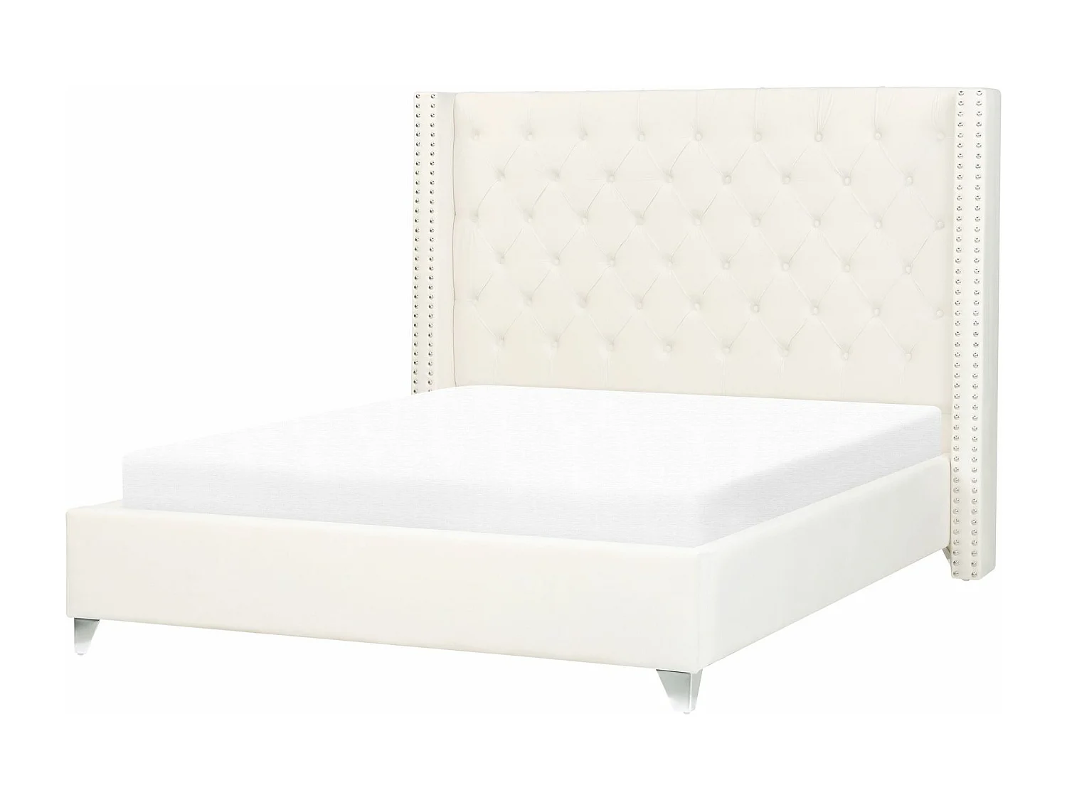 Lit capitonné Chesterfield velours Klouto-Couleur Beige clair-180x200