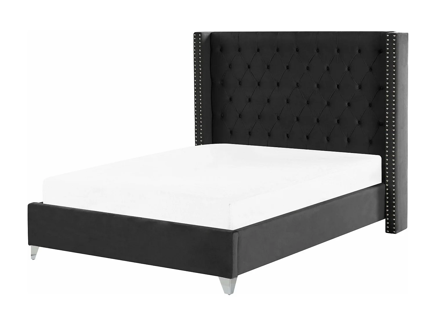 Lit capitonné Chesterfield velours Klouto-Couleur Beige clair-180x200