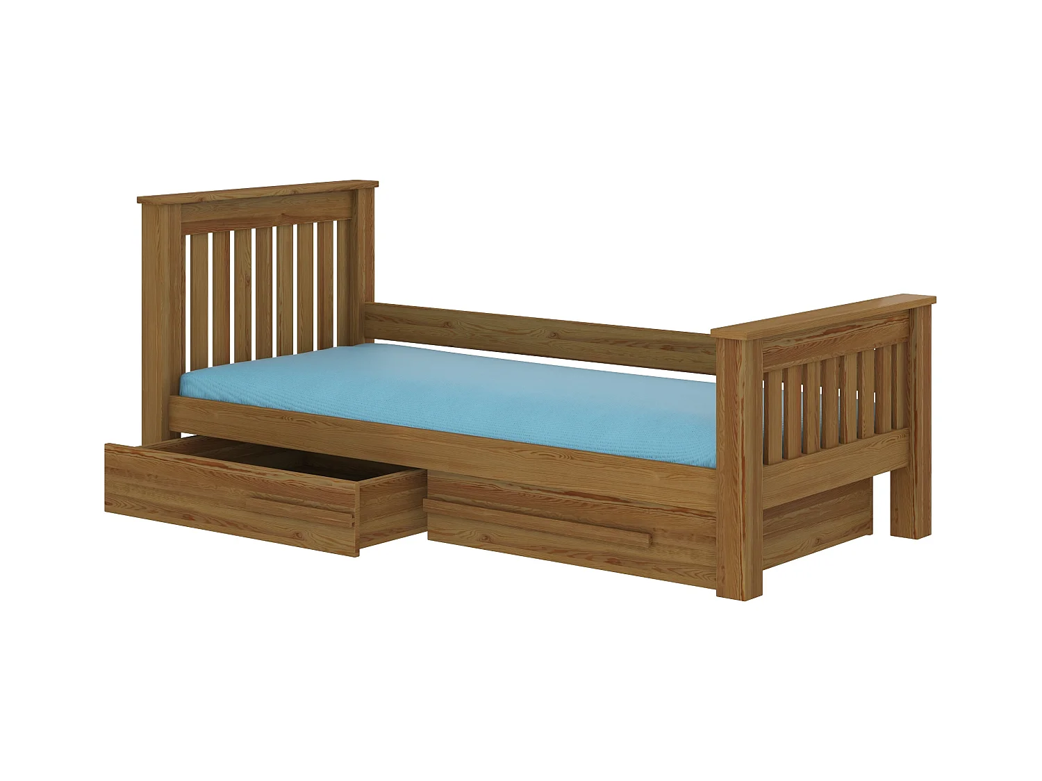 Lit enfant bois pin oak 90x200 avec 2 tiroirs de rangement Rallye
