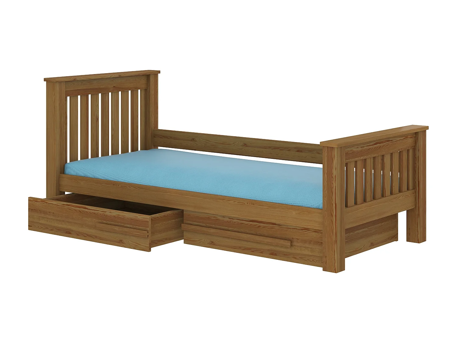 Lit enfant bois pin oak 90x200 avec 2 tiroirs de rangement Rallye