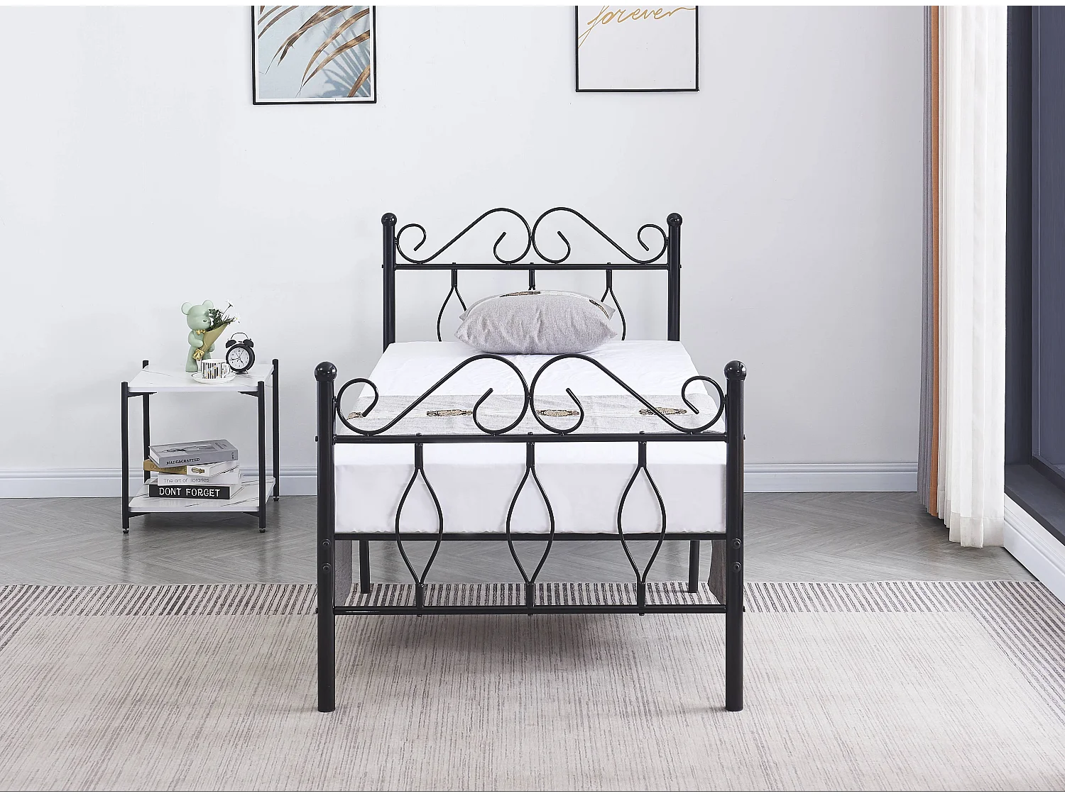 Lit métal Kym-Couleur Noir-90x190