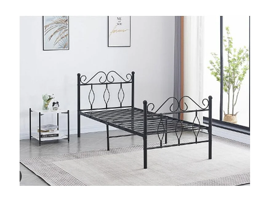 Lit métal Kym-Couleur Noir-90x190