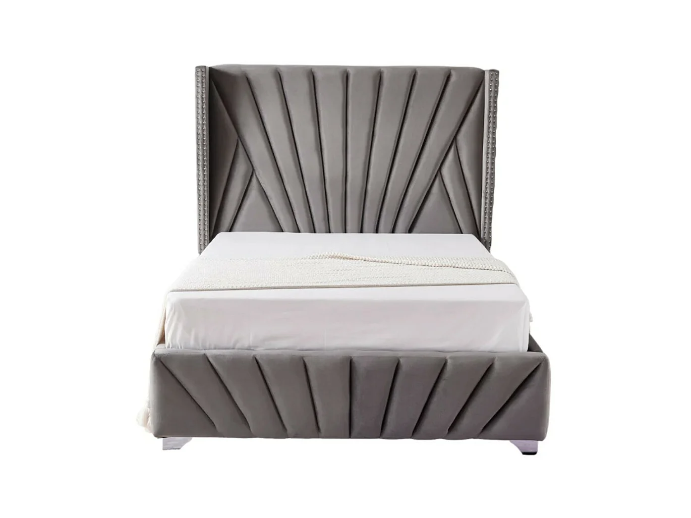 Lit capitonné velours Kalio-Couleur Gris-180x200
