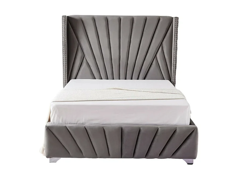 Lit capitonné velours Kalio-Couleur Gris-180x200