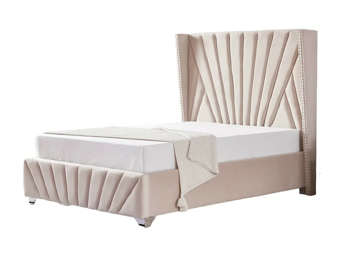 Lit capitonné velours Kalio-Couleur Beige clair-180x200