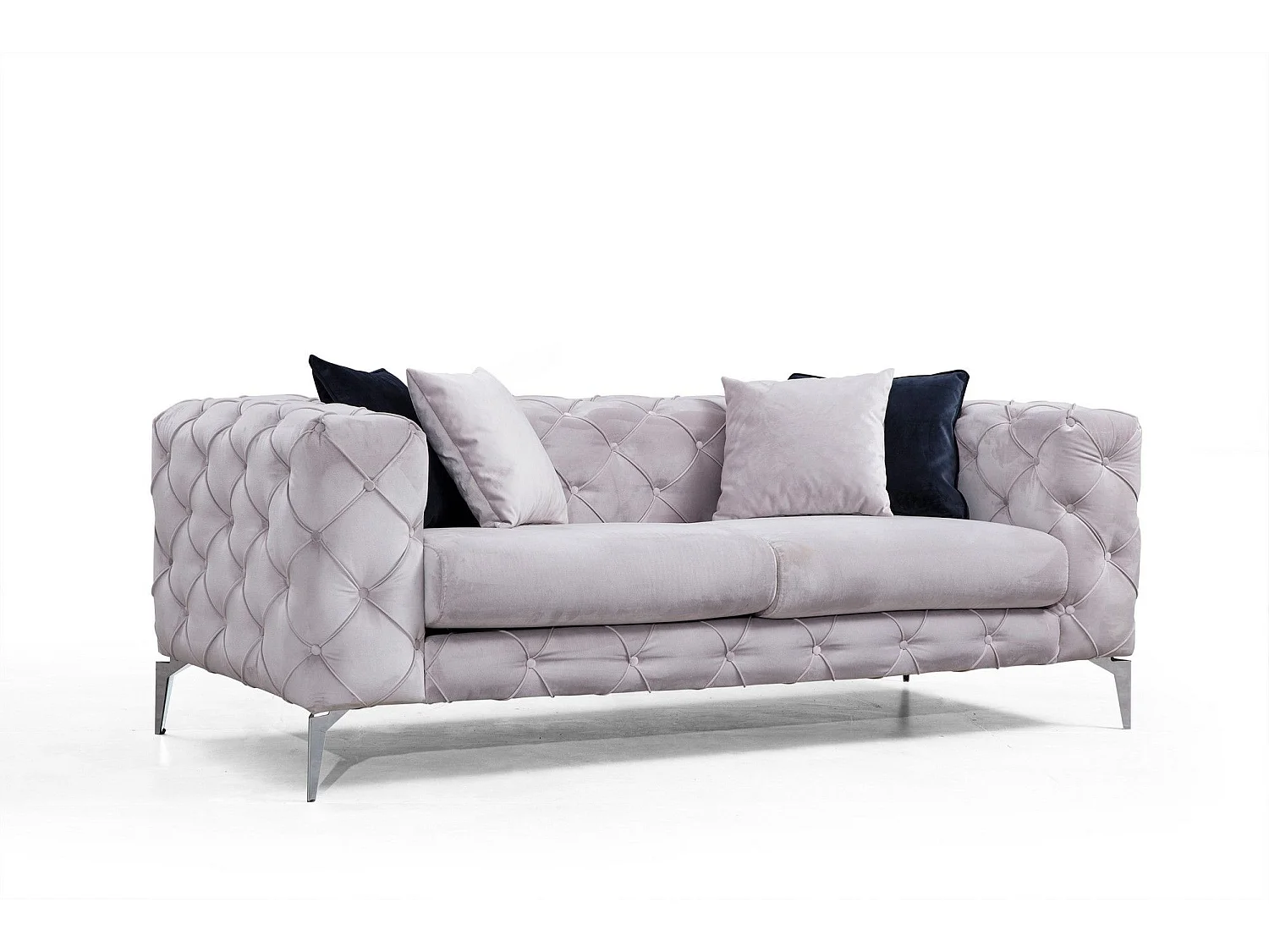 Sofá chesterfield Altadena 354, Gris, 197x90x73cm, Tapiz, Patas: Metal