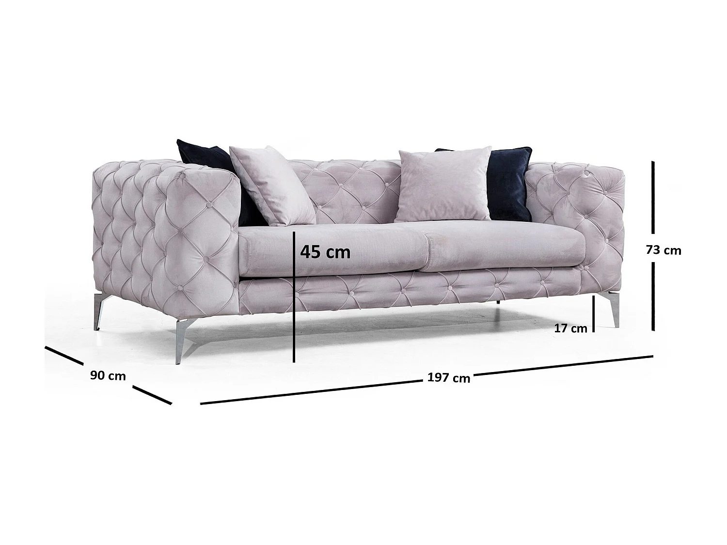 Sofá chesterfield Altadena 354, Gris, 197x90x73cm, Tapiz, Patas: Metal