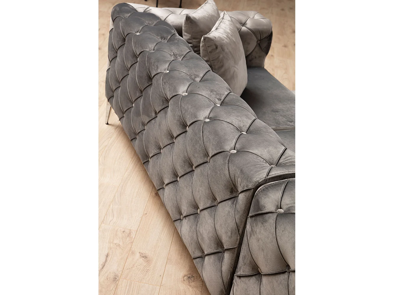 Canapé d'angle à droite capitonné Alykes Velours Anthracite