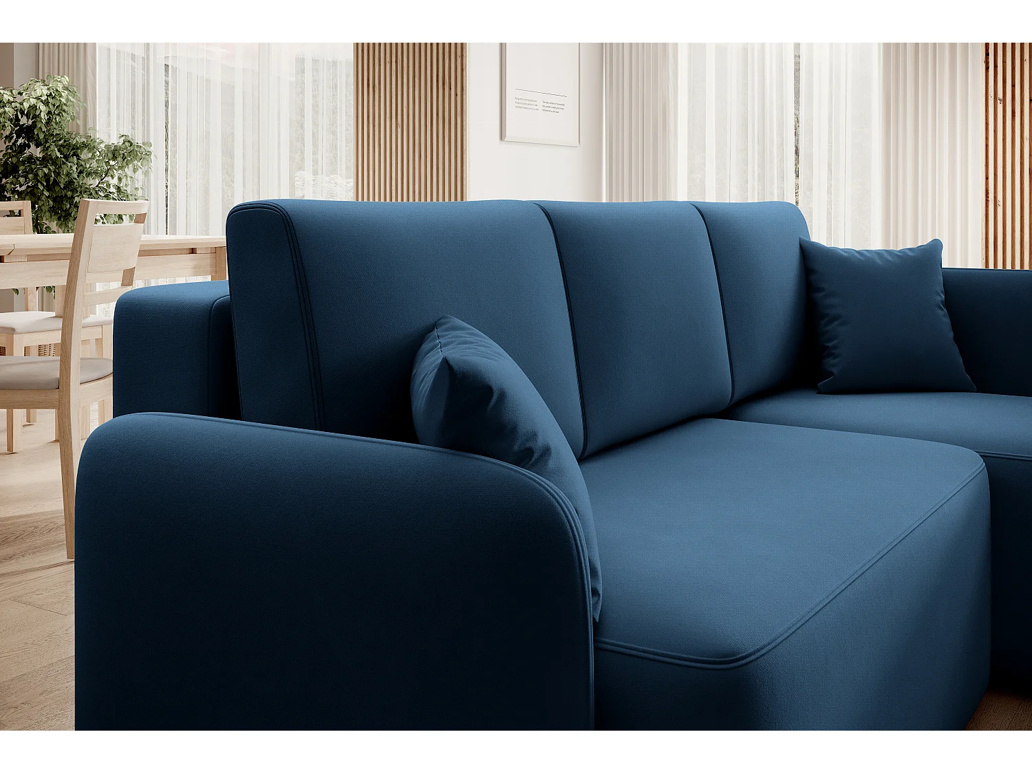 Petit canapé d'angle convertible 3 places tissu bleu Takin 206cm-Méridienne A gauche