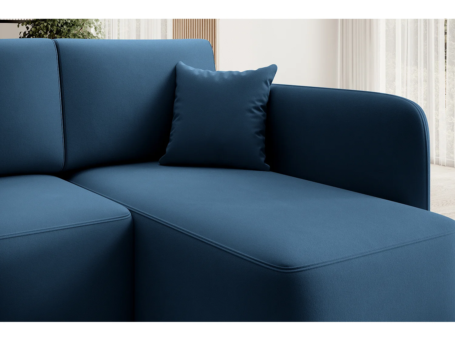 Petit canapé d'angle convertible 3 places tissu bleu Takin 206cm-Méridienne A gauche