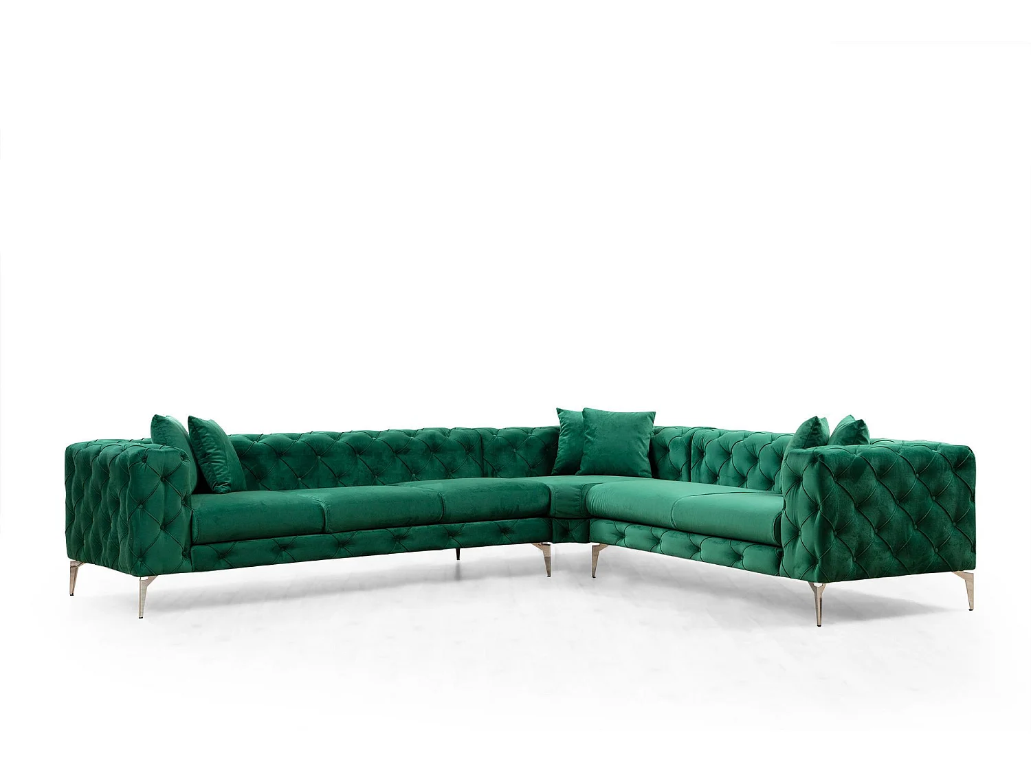 Canapé d'angle à droite capitonné Alykes Velours Vert