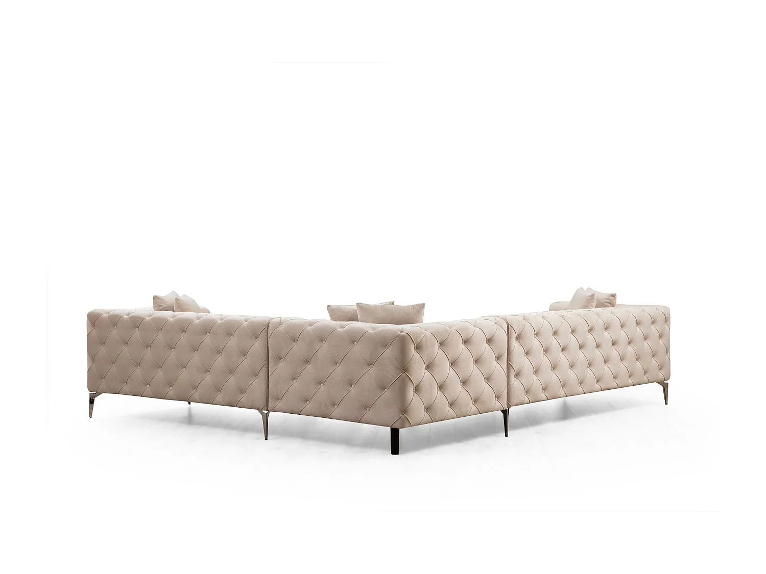 Canapé d'angle à droite capitonné Alykes Velours Écru