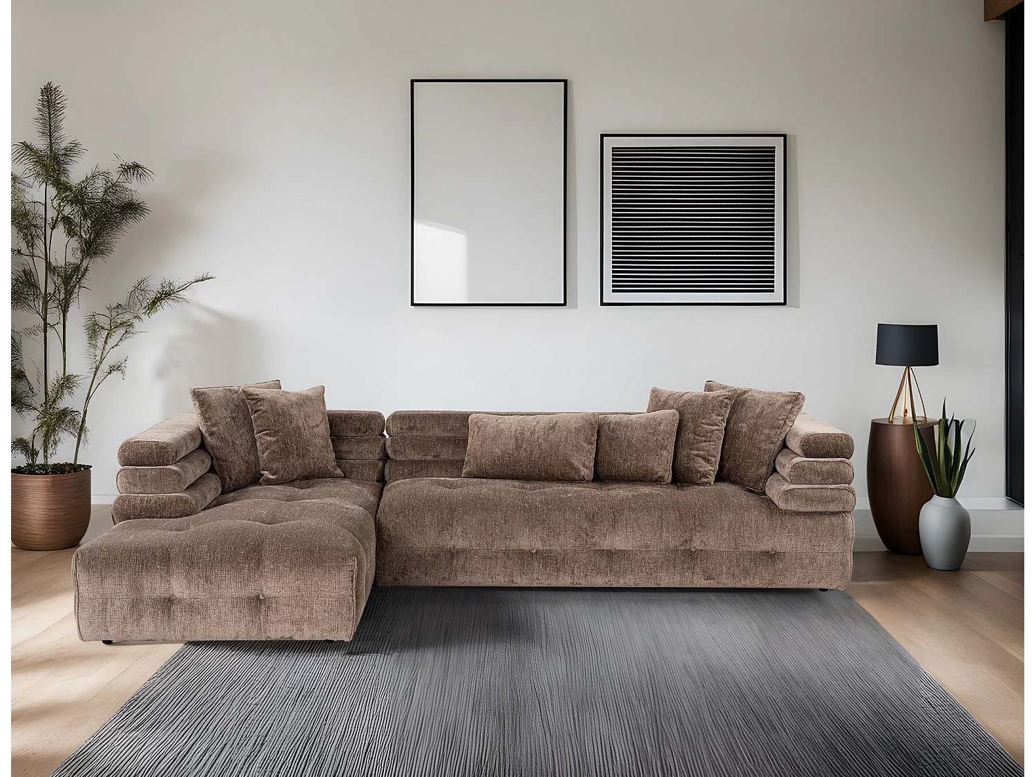 Canapé d'angle à gauche Adal Velours Marron Clair