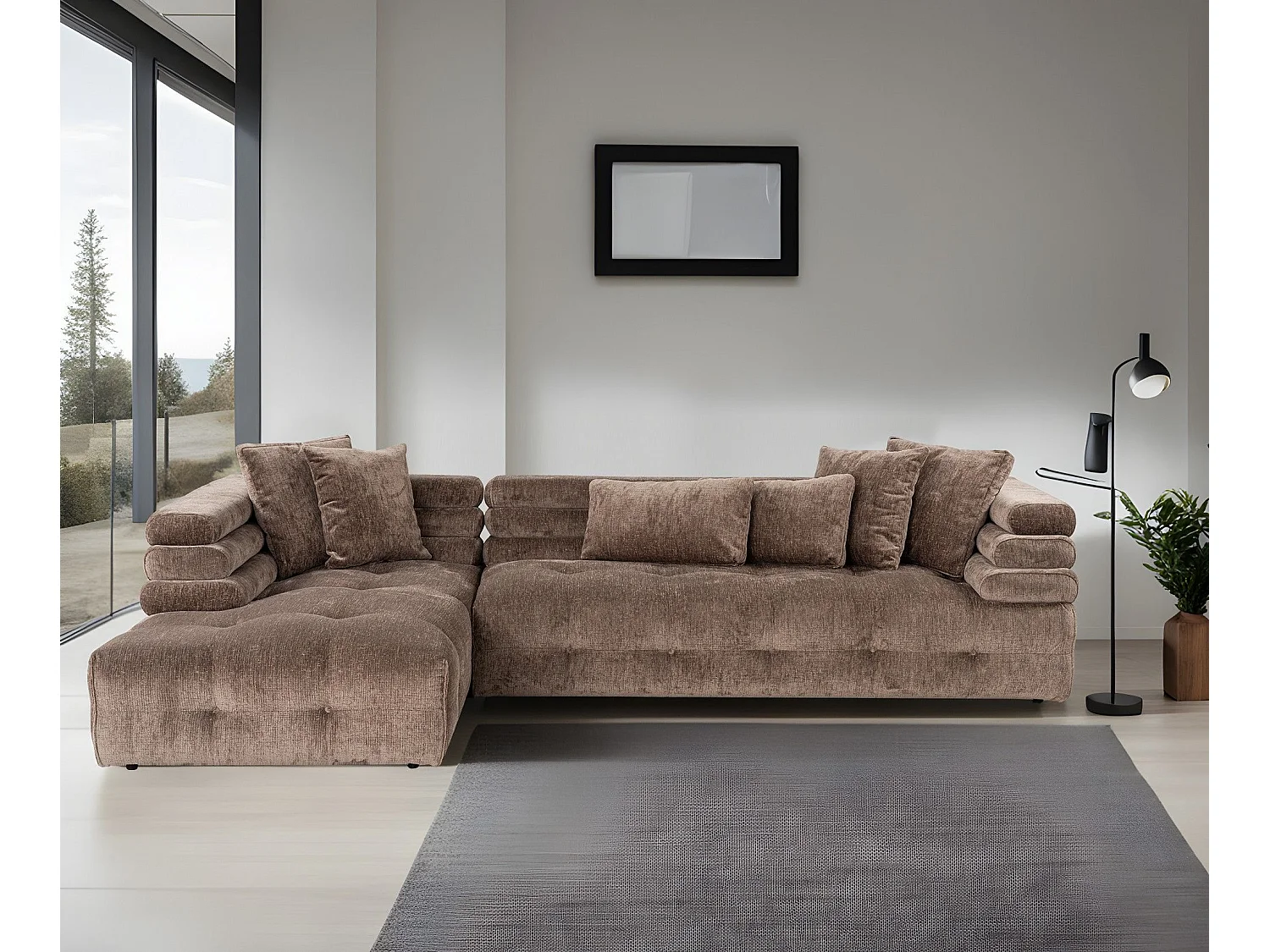 Canapé d'angle à gauche Adal Velours Marron Clair