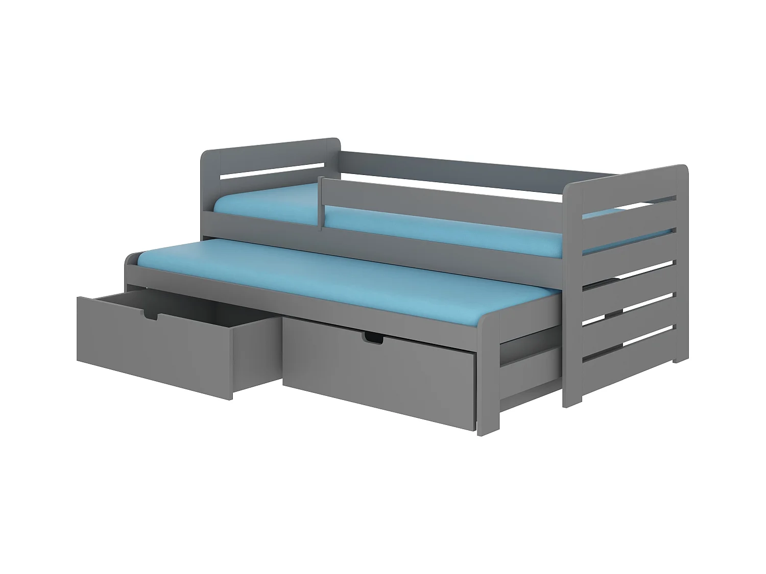 Lit gigogne gris 2 couchages 90x200 avec 2 coffres de rangement Solale