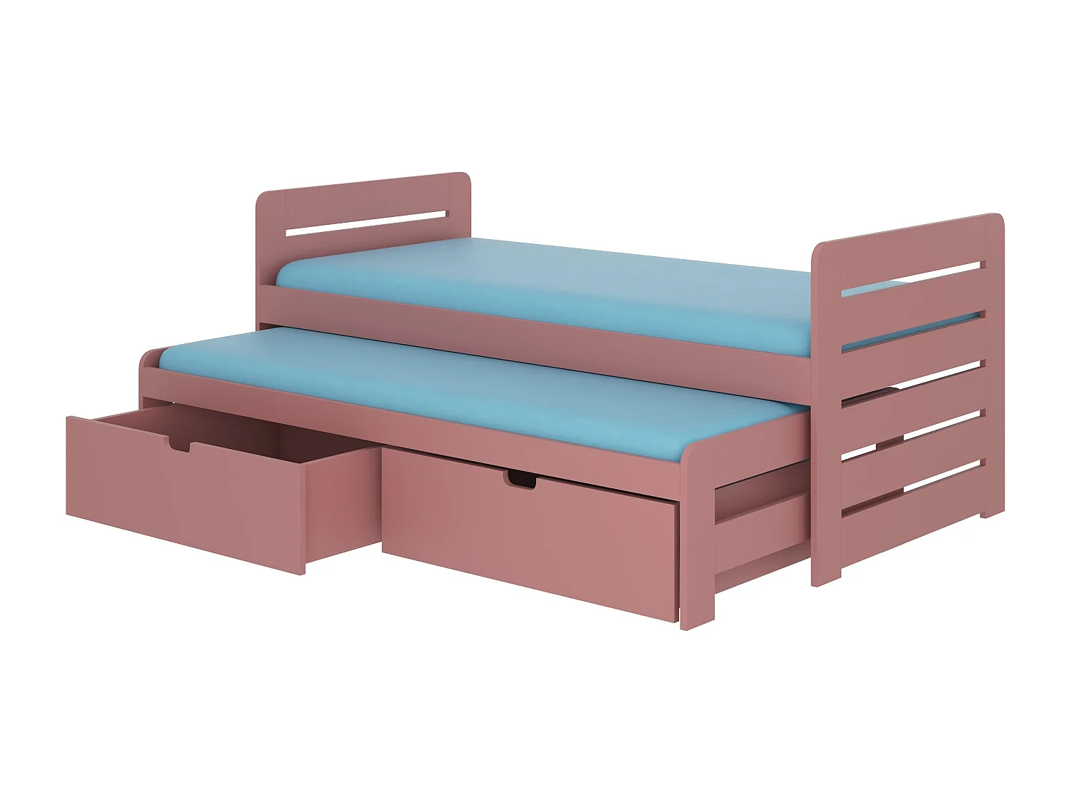 Roze onderschuifbed voor 2 personen 90x200 cm met 2 Balina opbergdozen