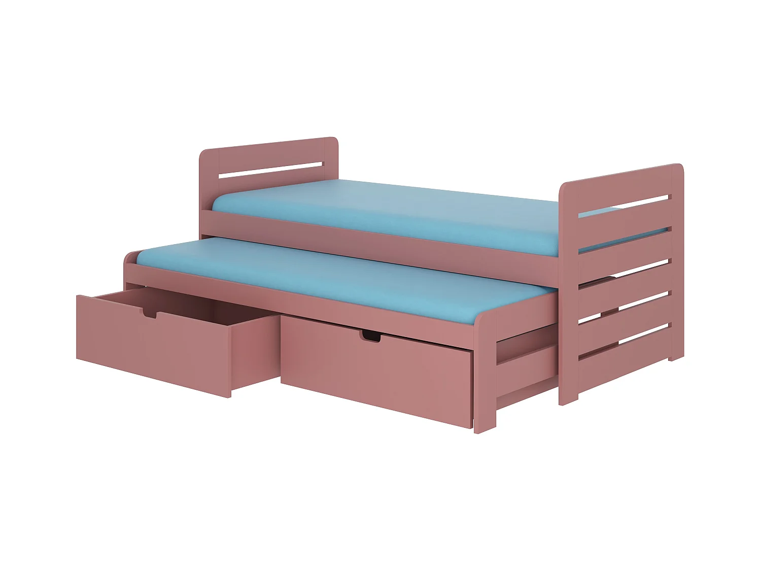 Lit gigogne rose 2 couchages 90x200 avec 2 coffres de rangement Balina