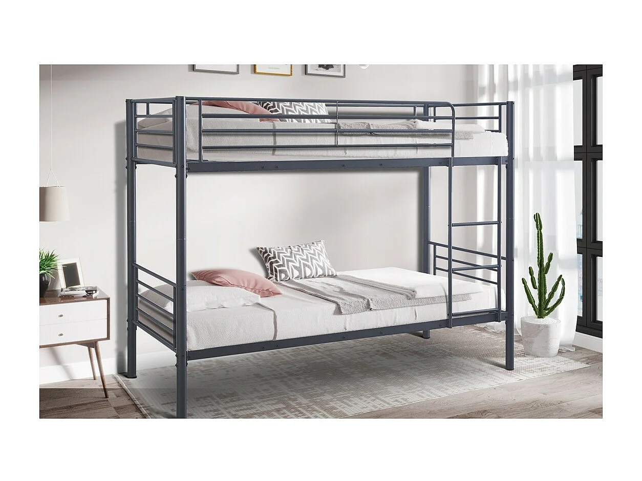 Letto a castello in metallo 90x200 cm SAMMY, colore grigio scuro