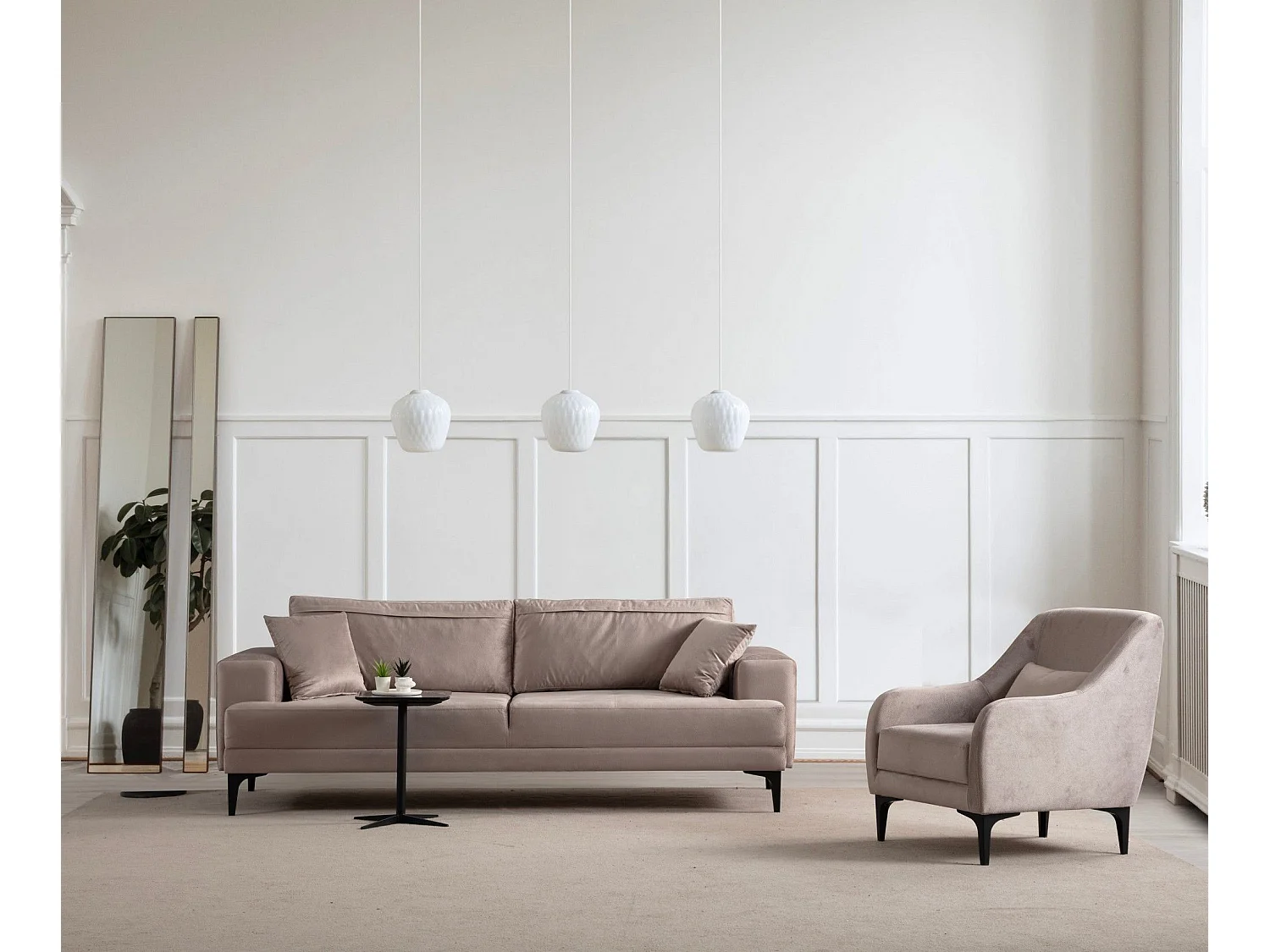 Sillón Altadena 589, De color marrón claro, 81x60x72cm, Cuero ecológico, Patas: Madera