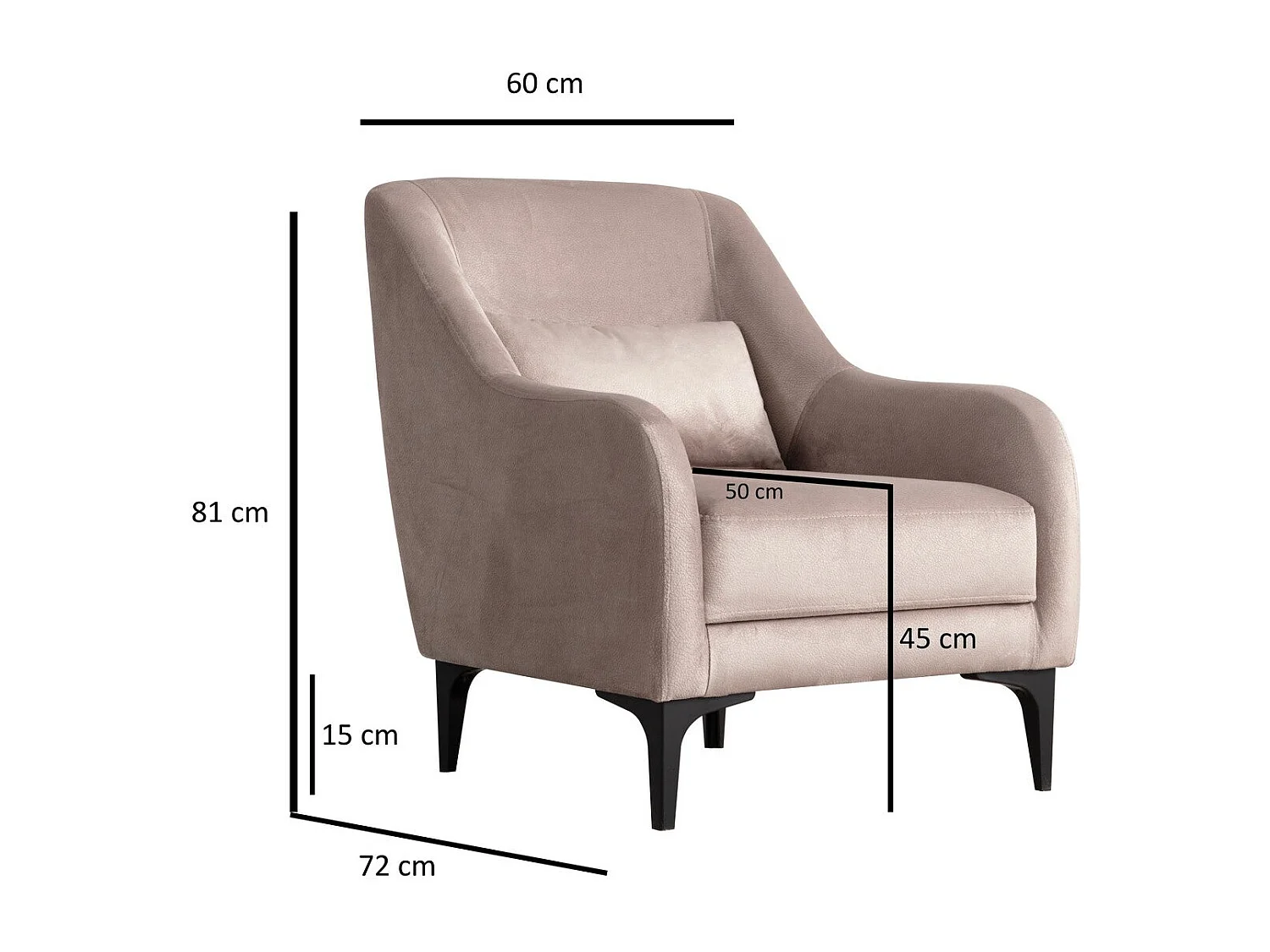 Sillón Altadena 589, De color marrón claro, 81x60x72cm, Cuero ecológico, Patas: Madera