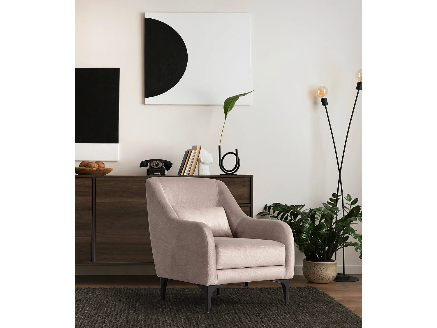 Poltrona Elegante, Bege, 60 x 72 x 81 cm | Estrutura em madeira de faia e aglomerado, 100% poliéster, almofada de espuma macia | Elegante e confortáve