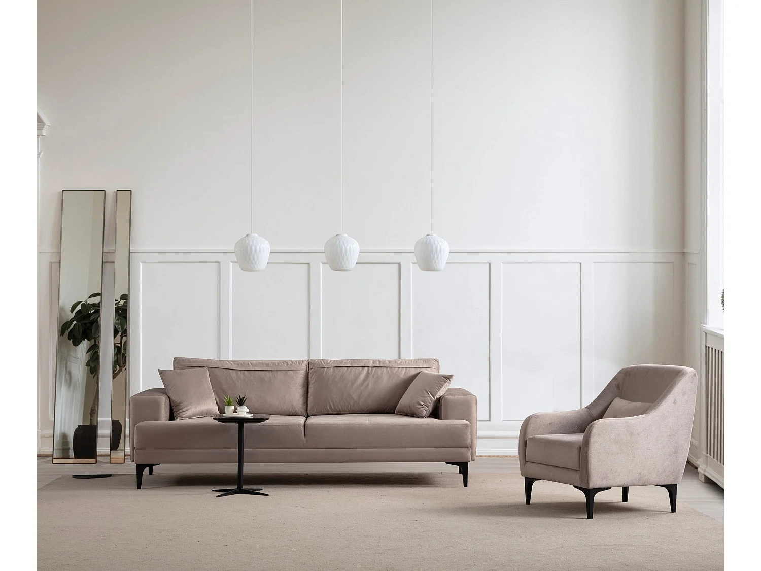 Poltrona Elegante, Bege, 60 x 72 x 81 cm | Estrutura em madeira de faia e aglomerado, 100% poliéster, almofada de espuma macia | Elegante e confortáve