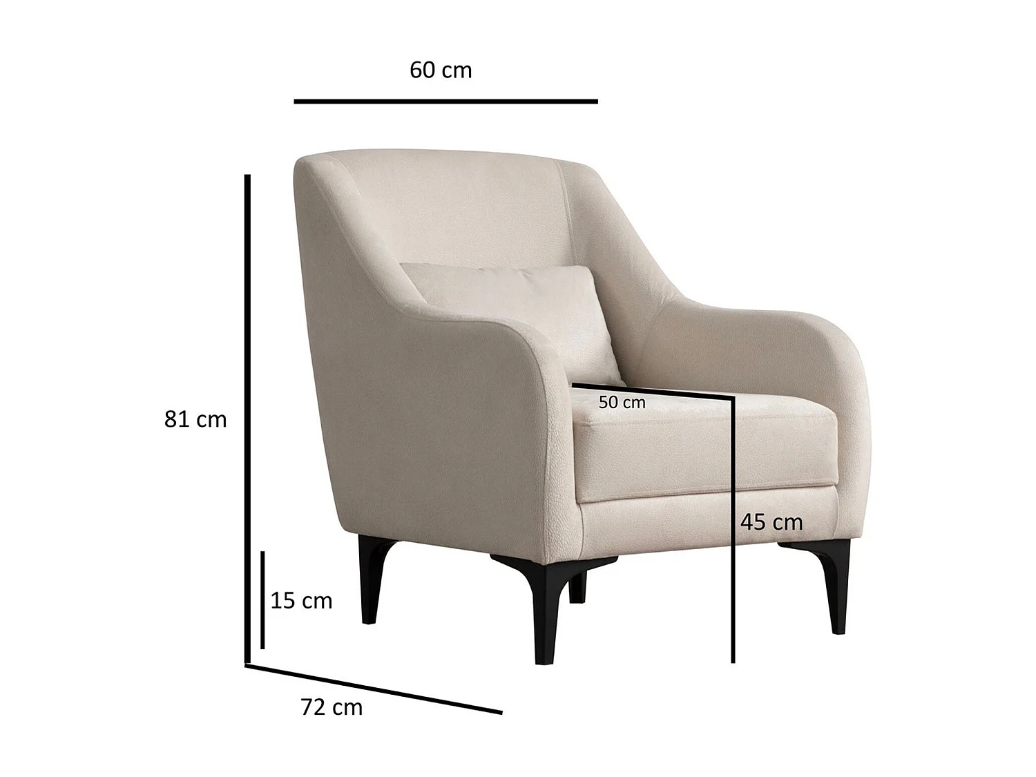 Sillón Altadena 589, De color marrón claro, 81x60x72cm, Cuero ecológico, Patas: Madera