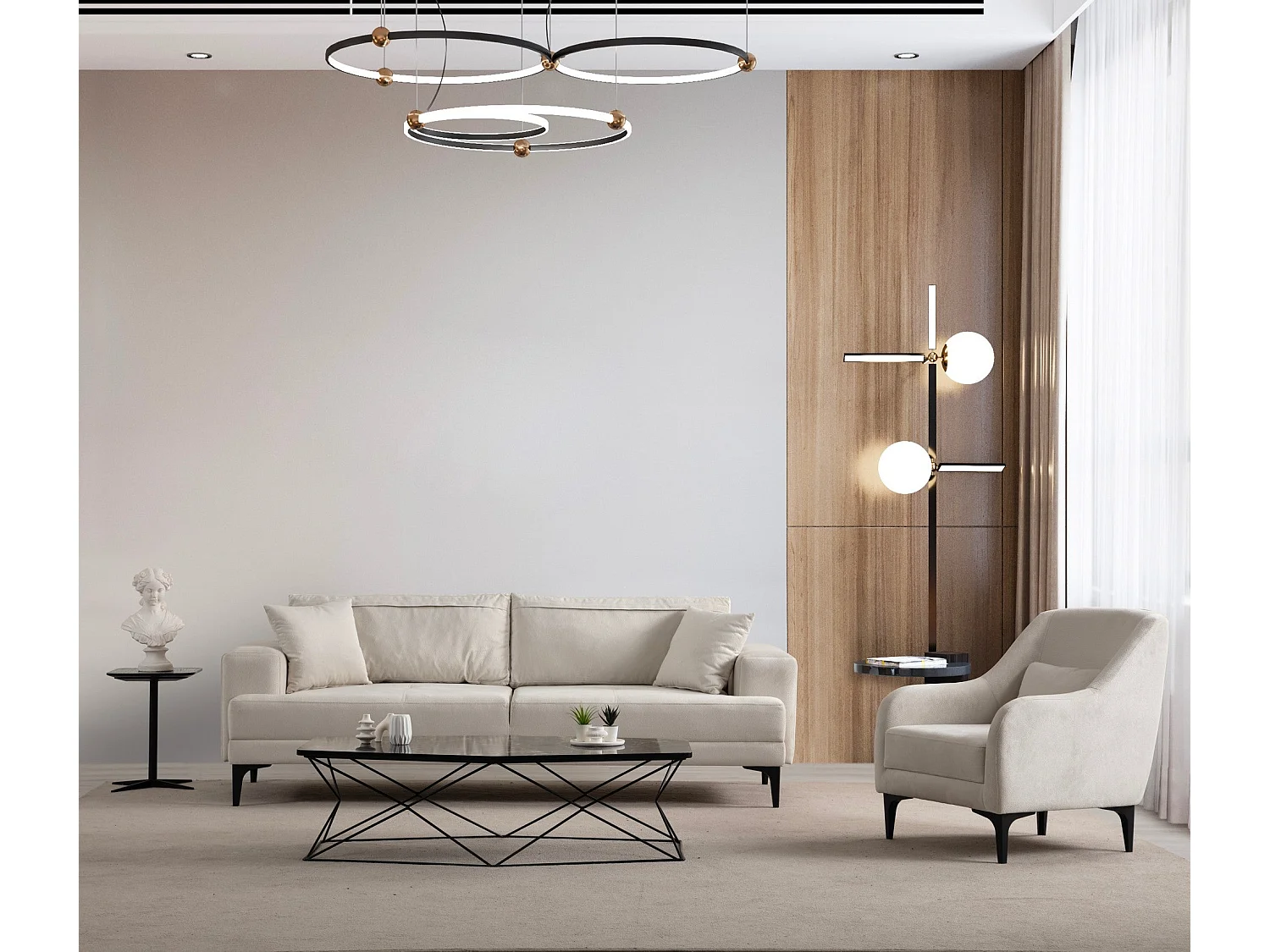 Poltrona Elegante, Cru, 60 x 72 x 81 cm | Estrutura em madeira de faia e aglomerado, 100% poliéster, almofada de espuma macia | Perfeita para sala de