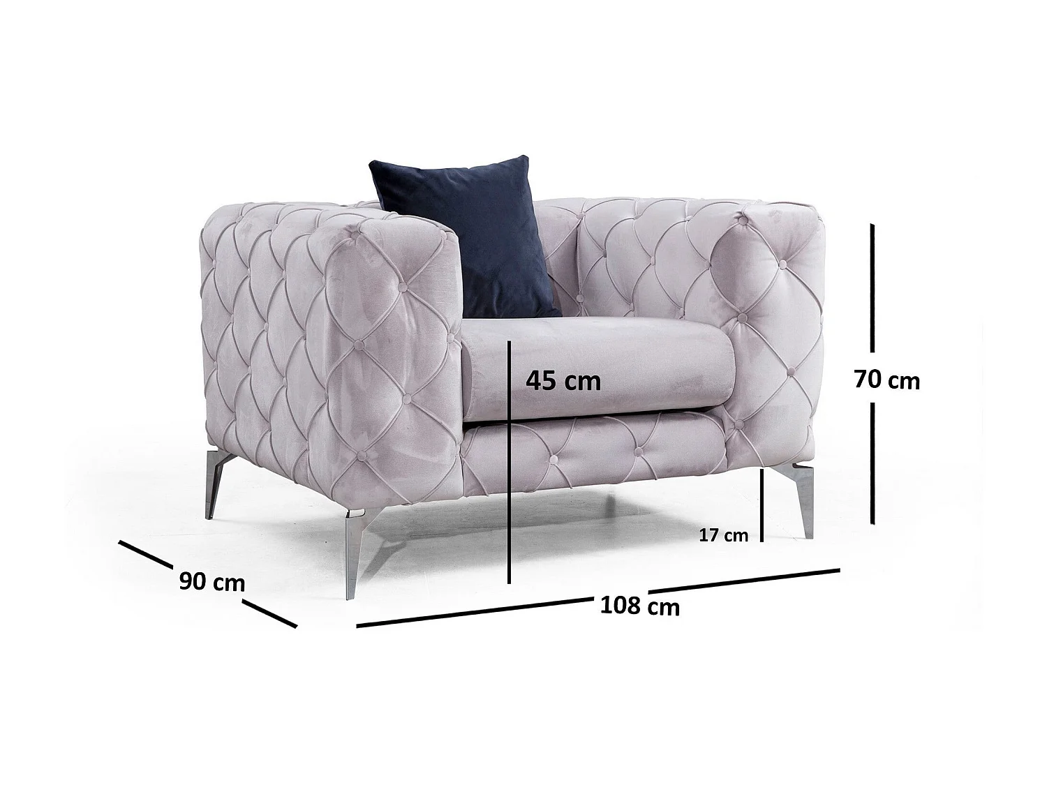 Chesterfield sillón Altadena 358, Gris, 70x108x90cm, Tapiz, Patas: Metal