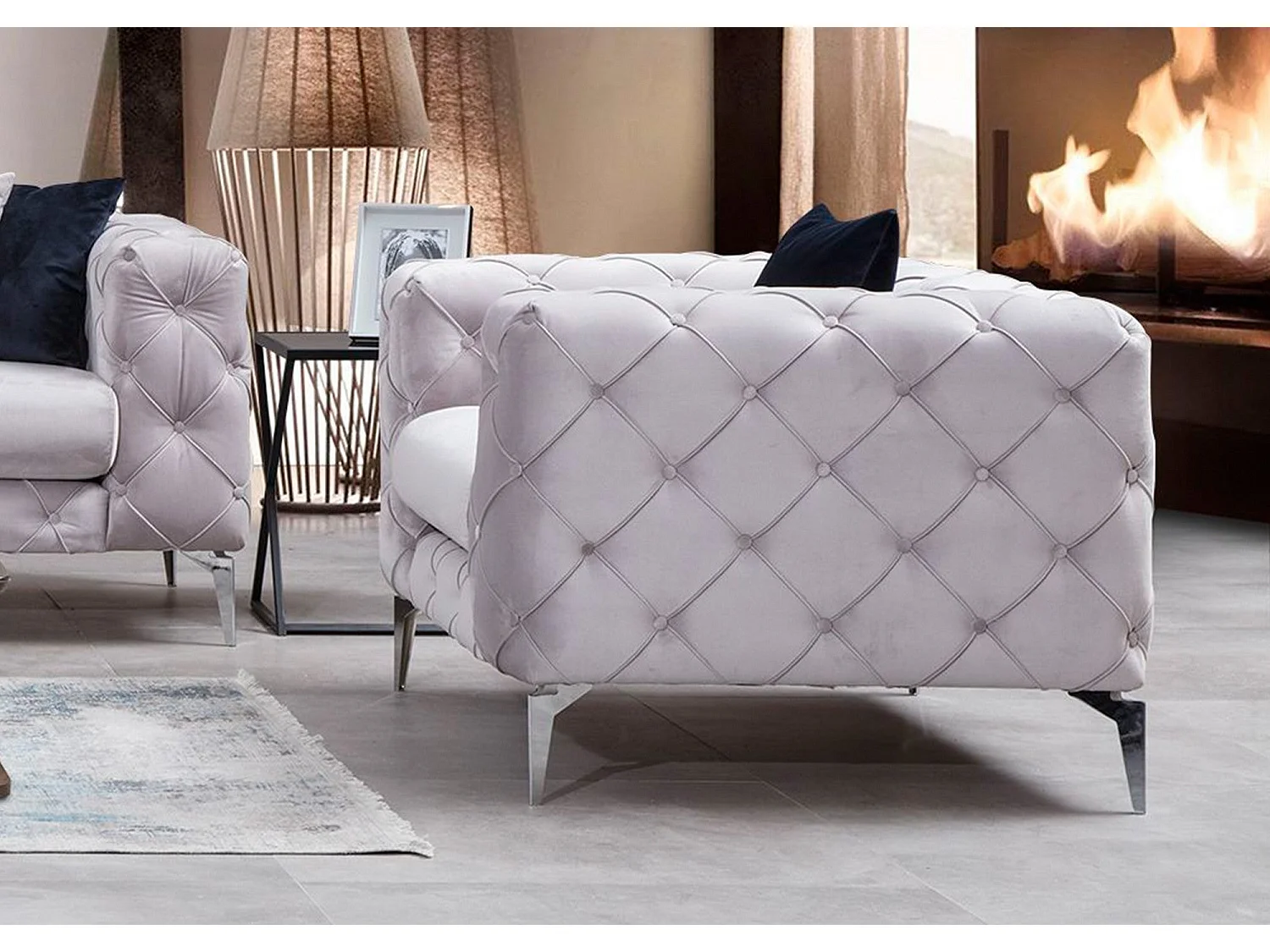 Chesterfield sillón Altadena 358, Gris, 70x108x90cm, Tapiz, Patas: Metal