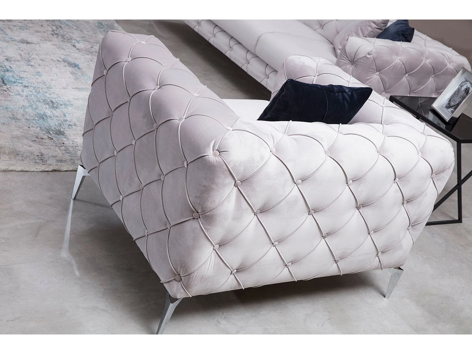 Chesterfield sillón Altadena 358, Gris, 70x108x90cm, Tapiz, Patas: Metal