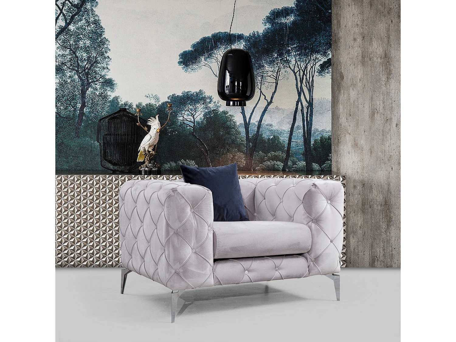 Poltrona moderna – 108x90x70 cm – cinza claro – madeira de faia e aglomerado