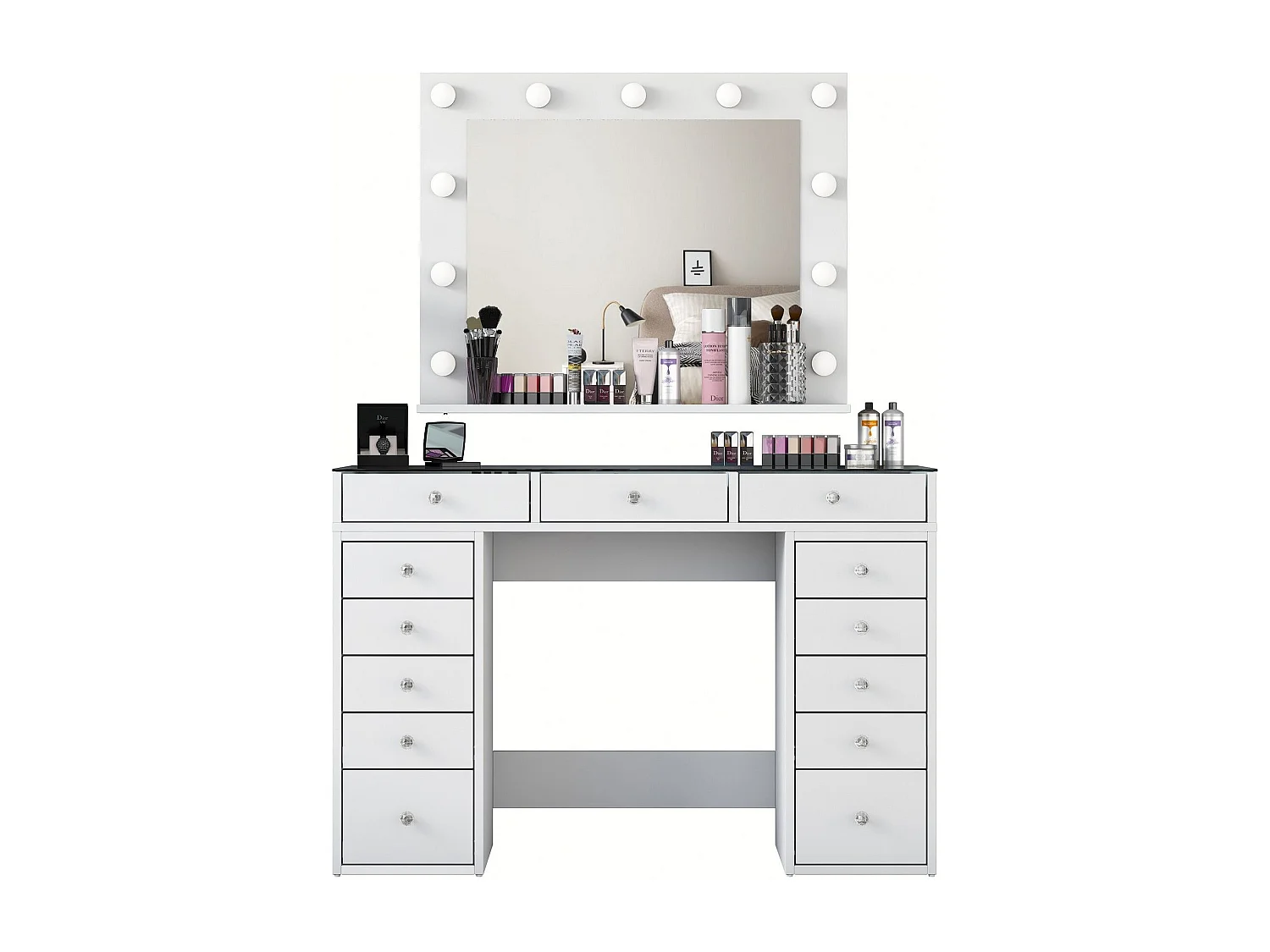 Tocador Asheboro 102, Blanco, Espejo, 80x120x45cm