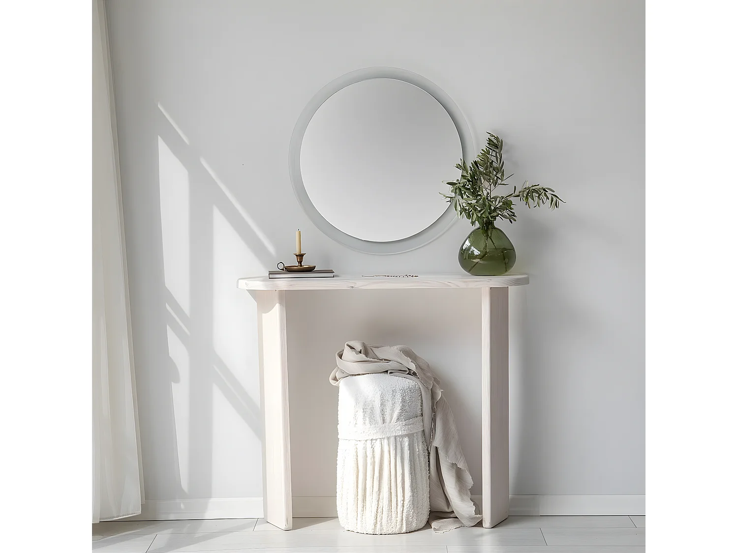 Console moderne Ikram L100cm Bois massif Blanc