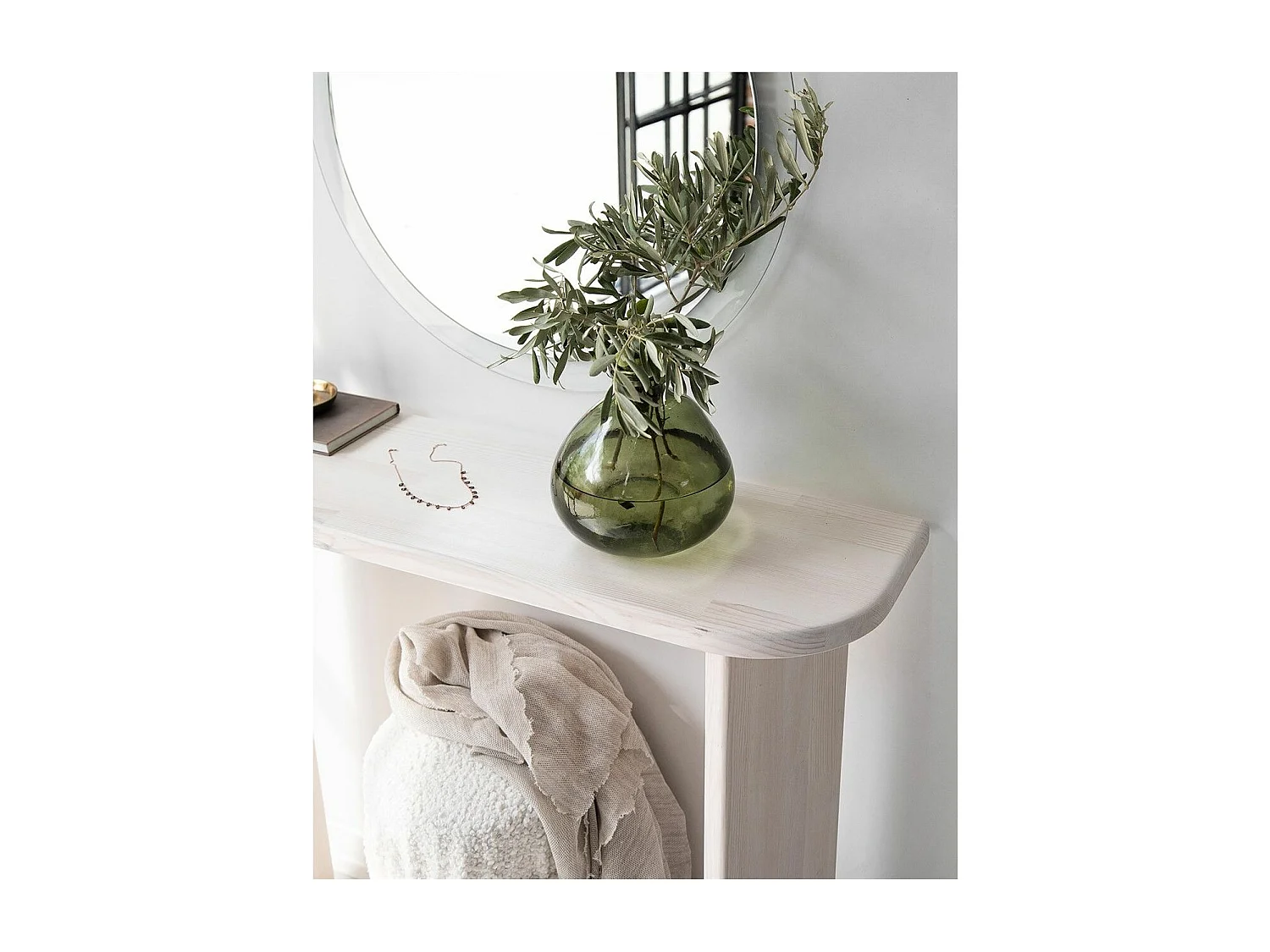 Console moderne Ikram L100cm Bois massif Blanc