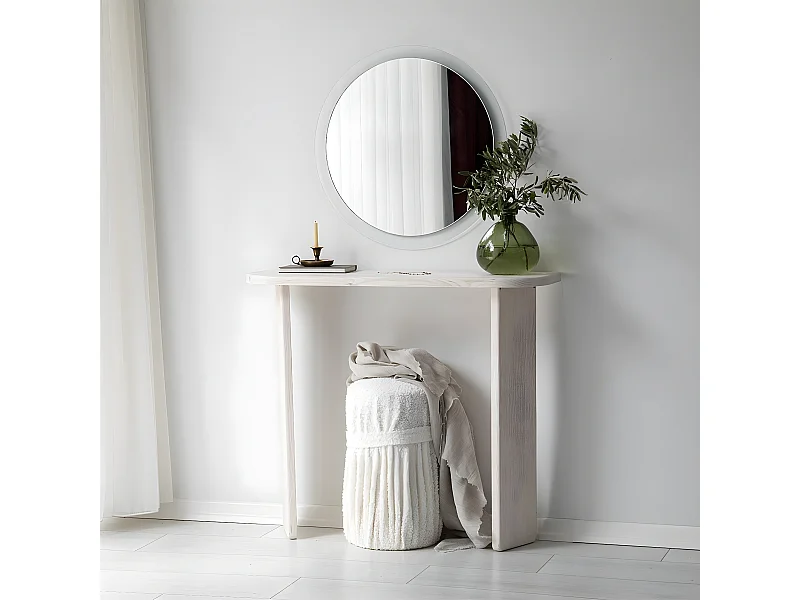 Console moderne Ikram L100cm Bois massif Blanc