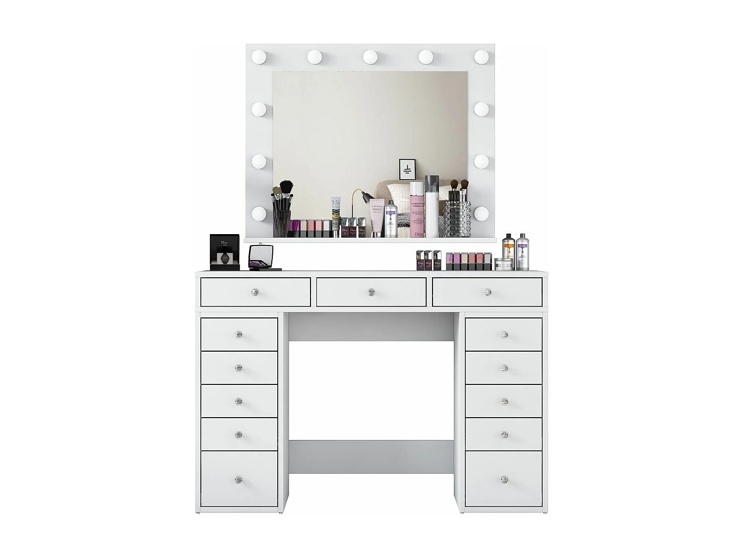 Coiffeuse moderne avec miroir LED Beline L120cm Blanc