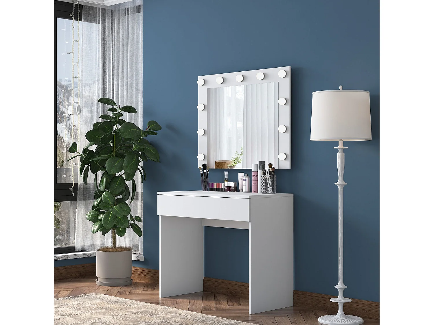 Tocador Kailua 2118, Blanco, Espejo, 77x90x45cm