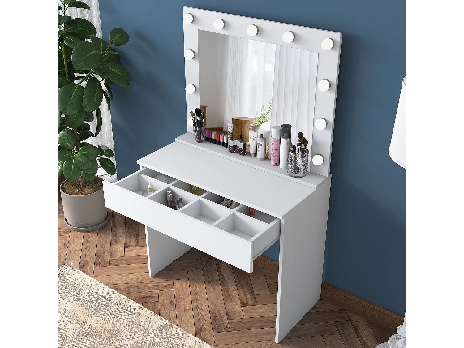 Tocador Kailua 2118, Blanco, Espejo, 77x90x45cm