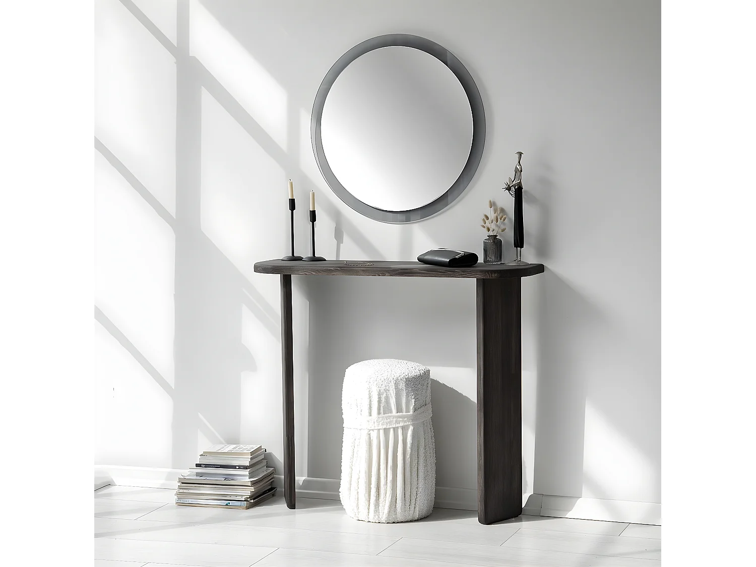 Console moderne Ikram L100cm Bois massif Anthracite