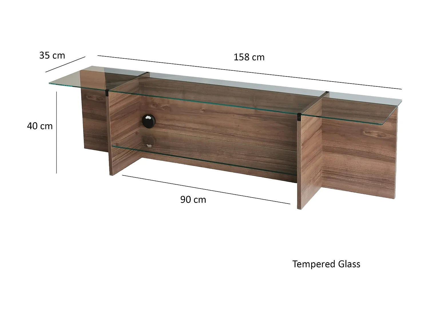 Meuble TV Melar L158cm Bois foncé et Verre Transparent