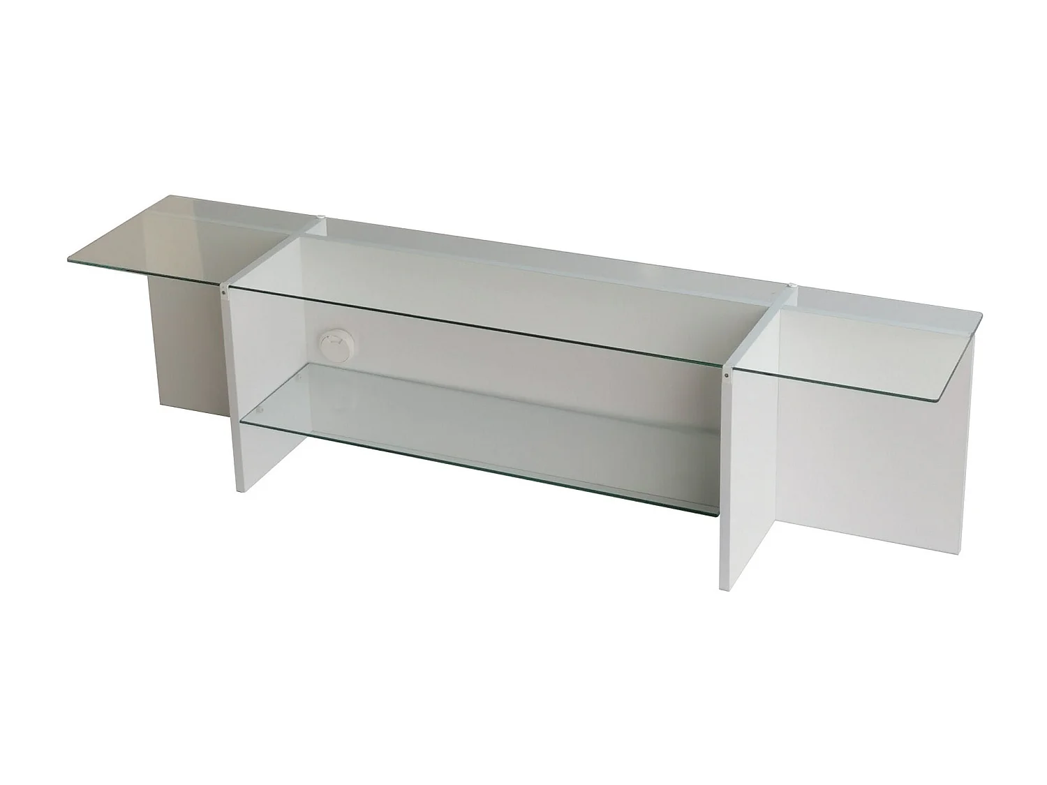Meuble TV Melar L158cm Bois Blanc et Verre Transparent